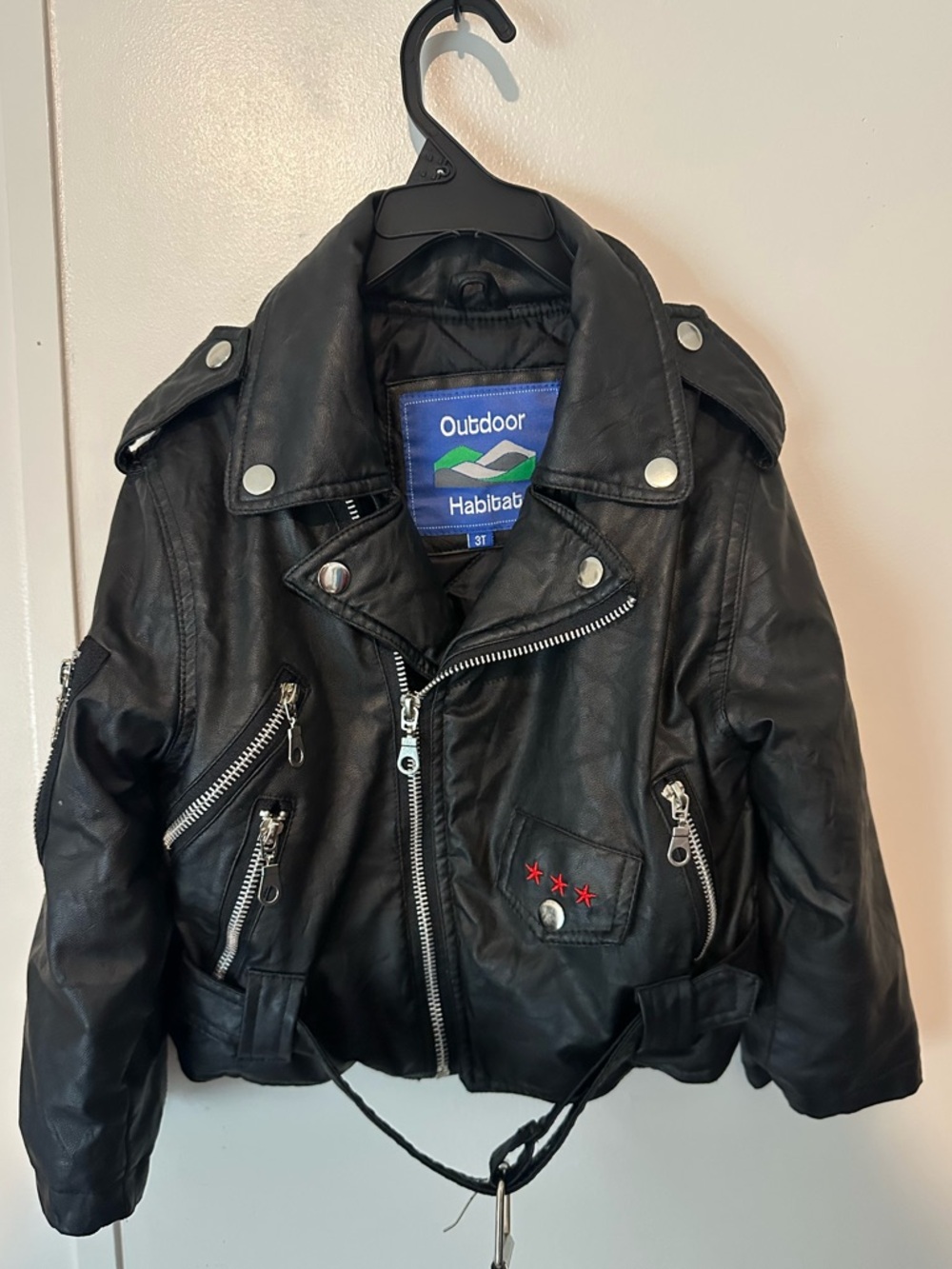 Outdoor Habitat Black Faux Leather Jacket USA Embroidered Toddler size 3t